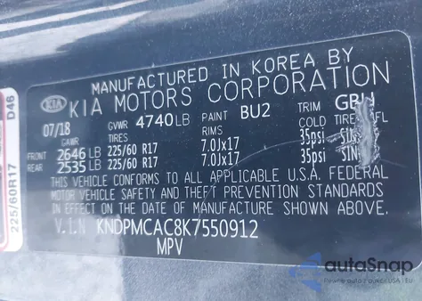 2019 Kia Sportage Lx z USA, uszkodzony, nr VIN KNDPMCAC8K7550912